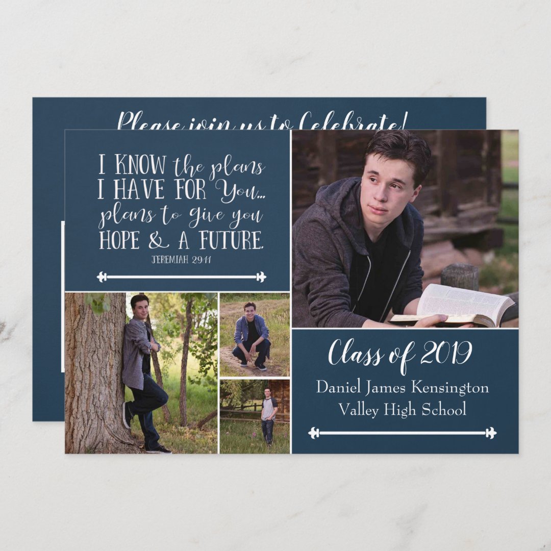 Christian Bible Verse Graduation Photo Collage Invitation | Zazzle