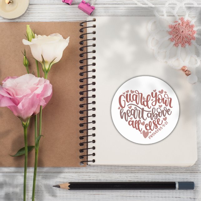 Christian Bible Verse ✝️  Guard Your Heart  Classic Round Sticker (Christian Bible Verse ✝️ Guard Your Heart Classic Round Sticker)