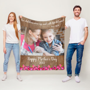 Christian Bible Verse Happy Mother's Day Rustic Fleece Blanket