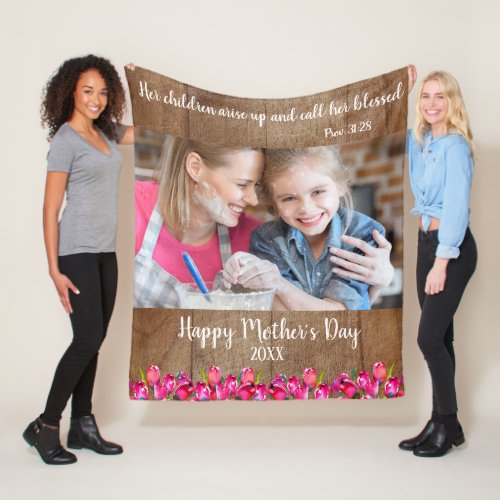 Christian Bible Verse Happy Mothers Day Rustic Fleece Blanket