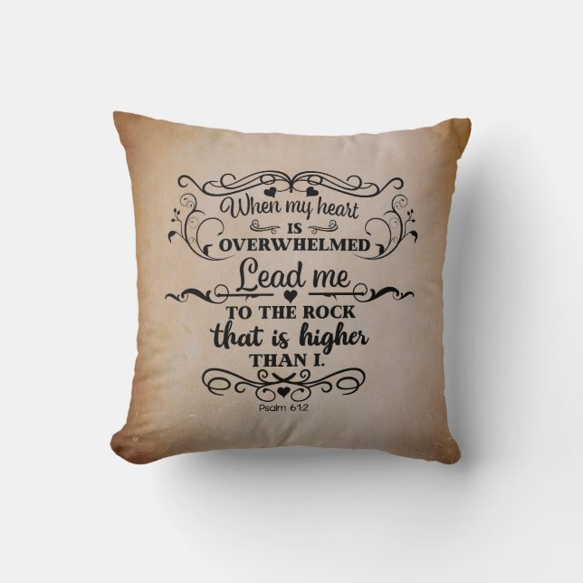 Christian Bible Verse Heart is Overwhelmed Brown Throw Pillow (Front)