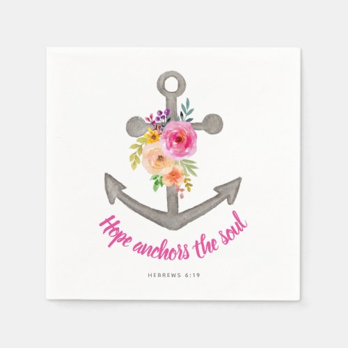Christian Bible Verse Hope Anchors the Soul Floral Napkins