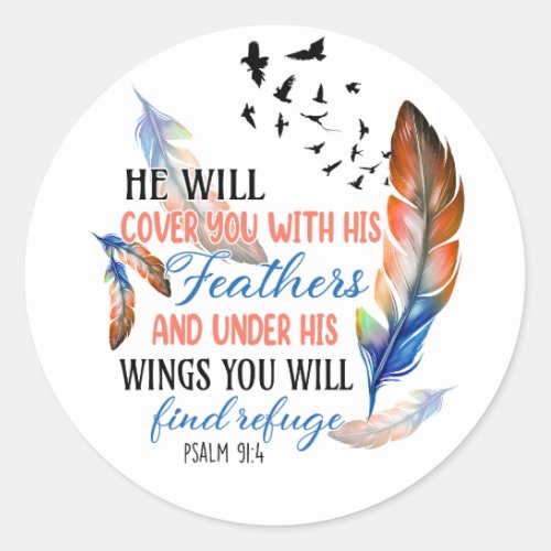 Christian Bible Verse Inspiration Under His Wings Classic Round Sticker