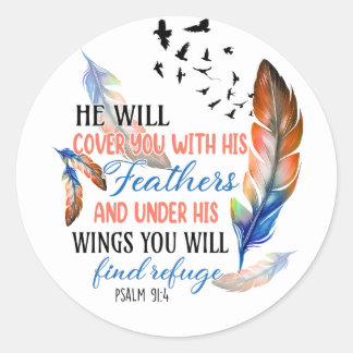 Christian Bible Verse Inspiration Under His Wings Classic Round Sticker