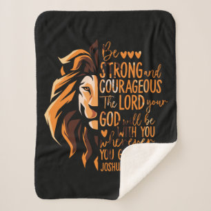 Christian Bible Verse Joshua 1:9 Lion Sherpa Blanket