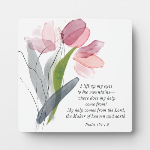 Christian Bible Verse Lift Up My Eyes Pink Floral Plaque