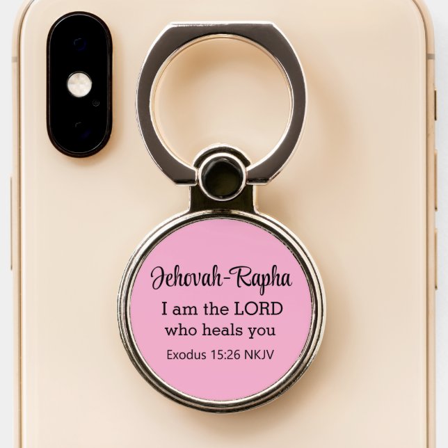 Christian Bible Verse Light Pink Phone Ring Stand (Close Up)