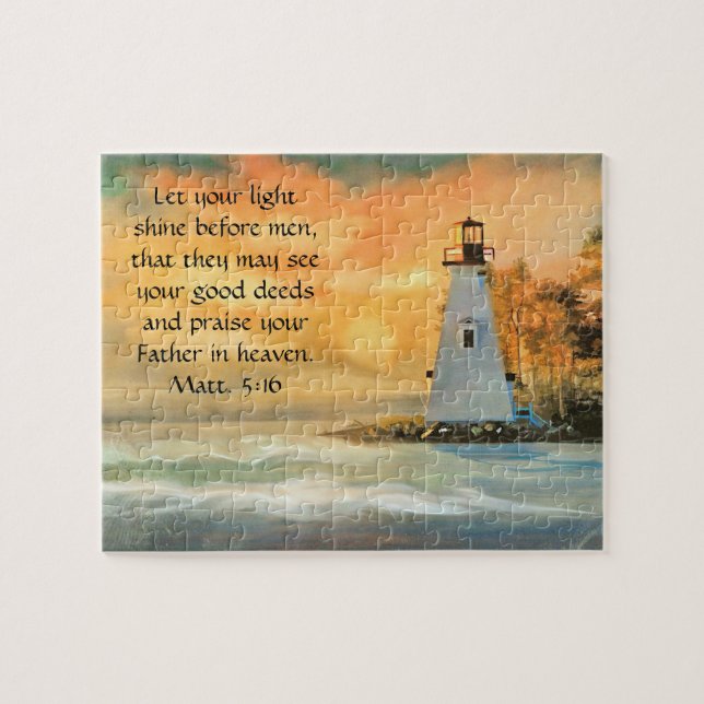 Christian Bible Verse Lighthouse Light Shine Jigsaw Puzzle (Horizontal)