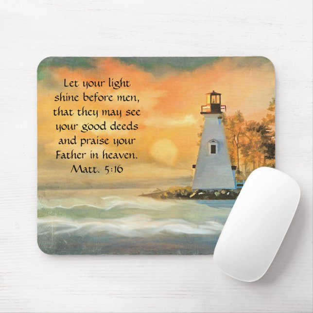 Christian Bible Verse Lighthouse Sunset Painting Mouse Pad (With Mouse)