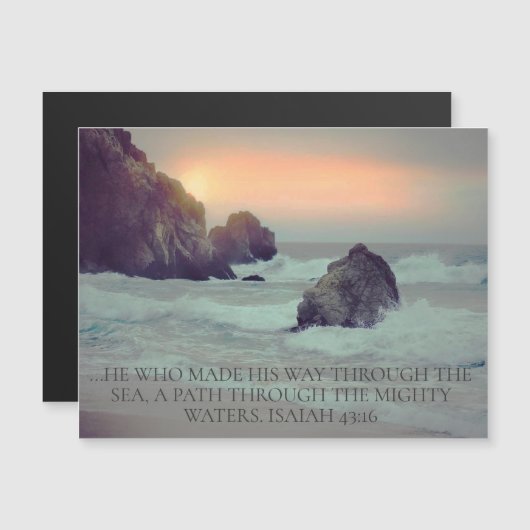 Christian Bible Verse Ocean Sunset Rocky Seashore (Front/Back)