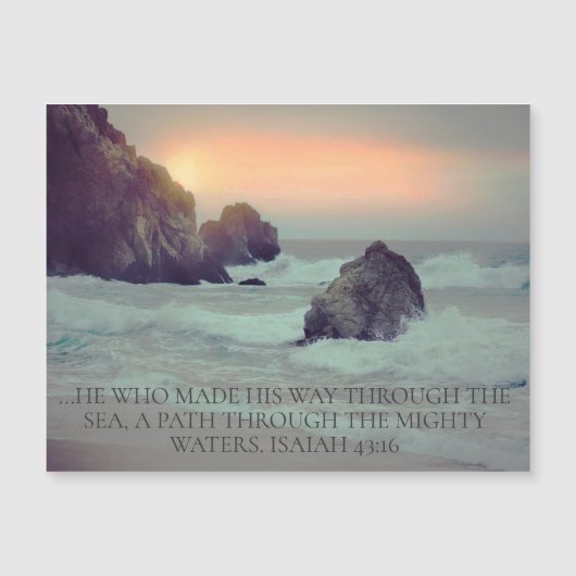 Christian Bible Verse Ocean Sunset Rocky Seashore (Front)