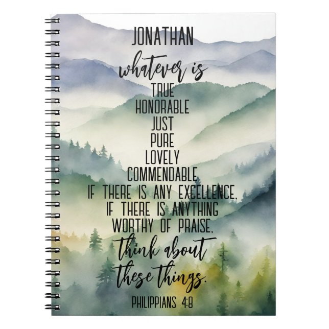 Christian Bible Verse Philippians 4 8 Landscape Notebook (Front)