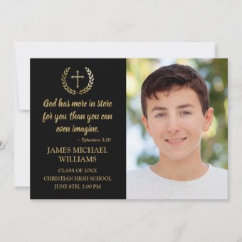 Christian Bible Verse Photo Black Graduation Announcement | Zazzle