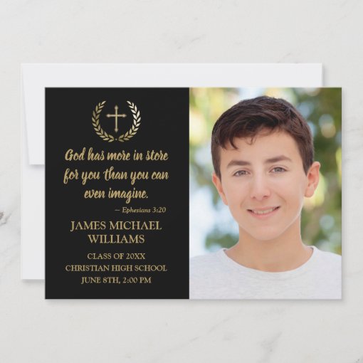 Christian Bible Verse Photo Black Graduation Announcement Zazzle