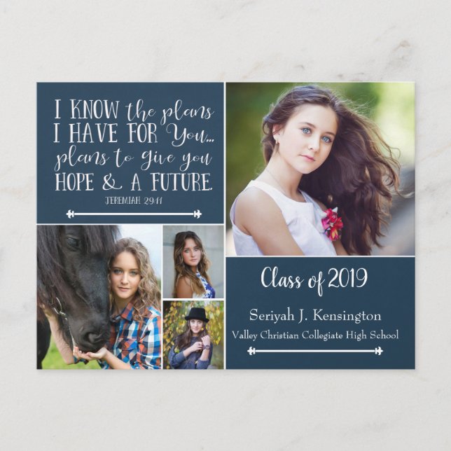 Christian Bible Verse Photo Collage Graduation Postcard (Front)
