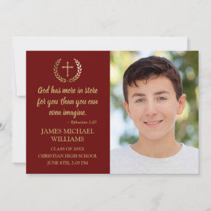 Christian Bible Verse Photo Maroon Boy Graduation Announcement