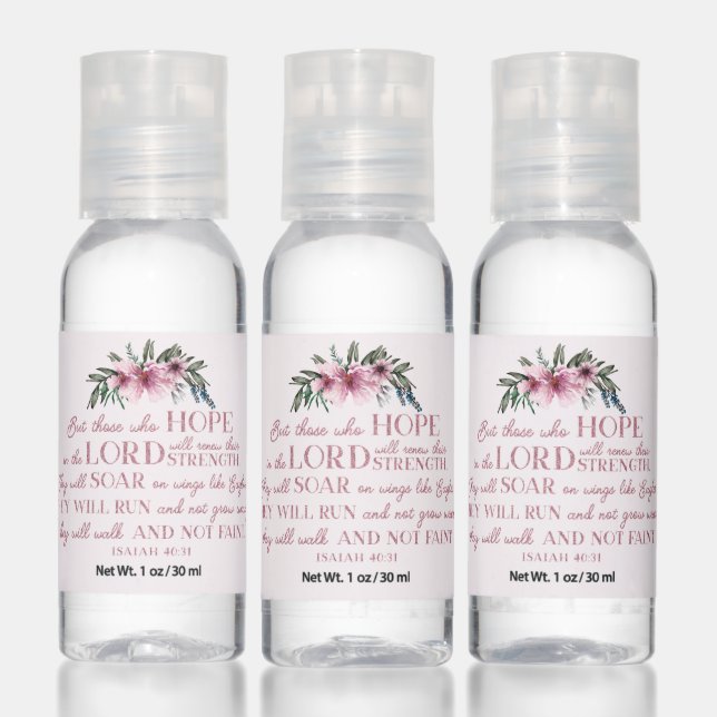 Christian Bible Verse Pink Glitter Feminine Floral Hand Sanitizer (Set)