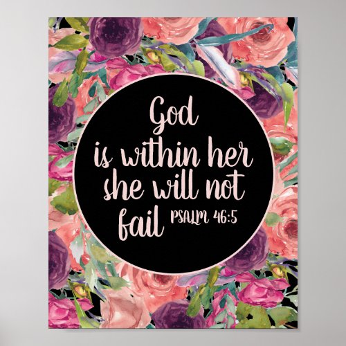 Christian Bible Verse Pink Purple Floral Black Poster