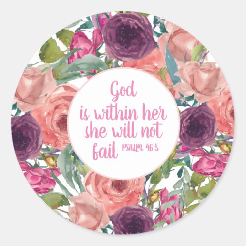 Christian Bible Verse Pink Purple Floral Classic Round Sticker