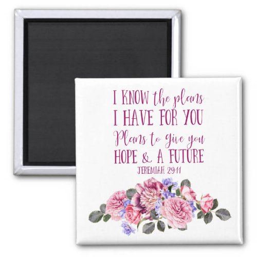 Christian Bible Verse Pink Watercolor Floral Magnet