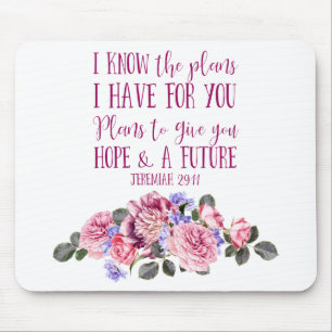 Christian Bible Verse Pink Watercolor Floral Mouse Pad