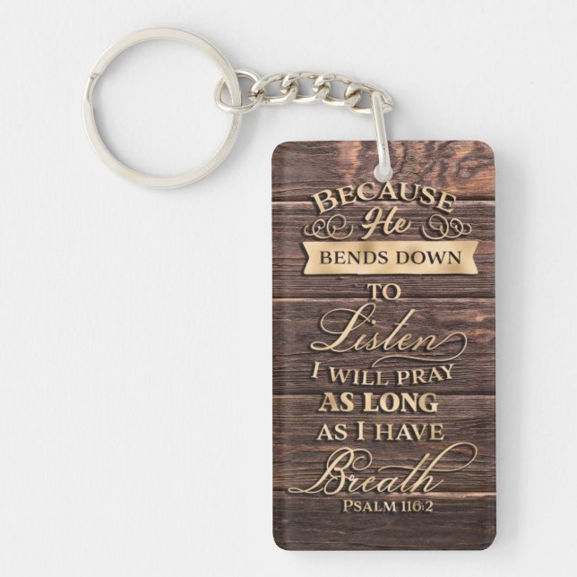 Christian Bible Verse Prayer Gold Text on Wood Keychain (Front)
