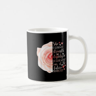Christian Bible Verse Proverbs 31_25 Rose Flower Coffee Mug