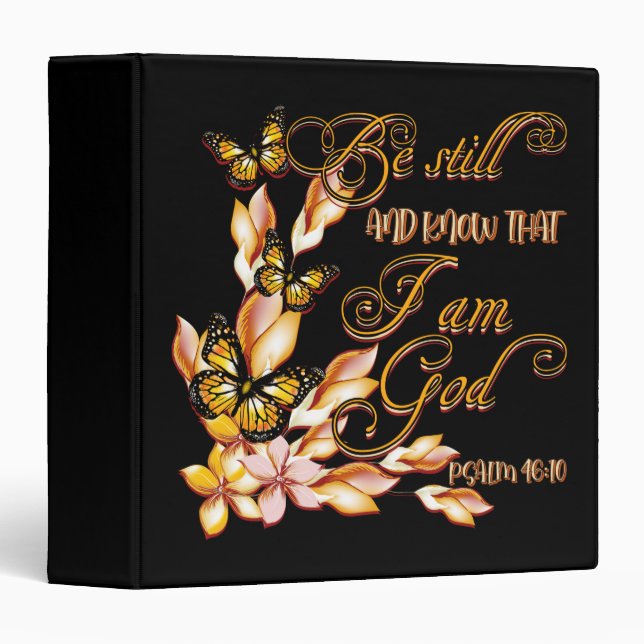 Christian Bible Verse Psalm 46:10 Flower Butterfly 3 Ring Binder (Front/Spine)