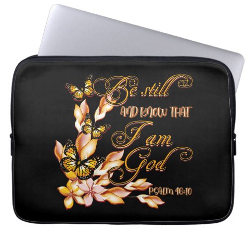 Christian Bible Verse Psalm 4610 Flower Butterfly Laptop Sleeve