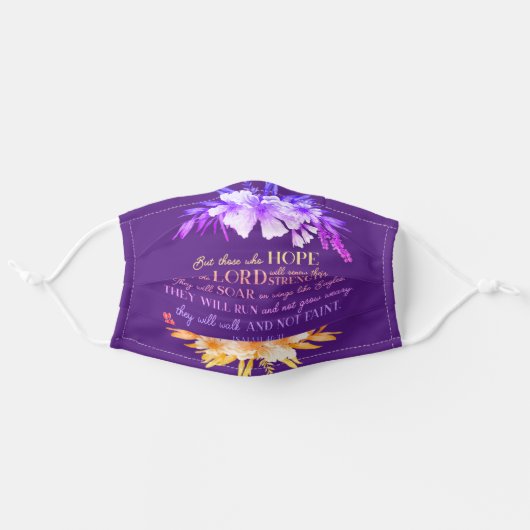 Christian Bible Verse Purple Orange Glitter Floral Adult Cloth Face Mask (Front, Unfolded)