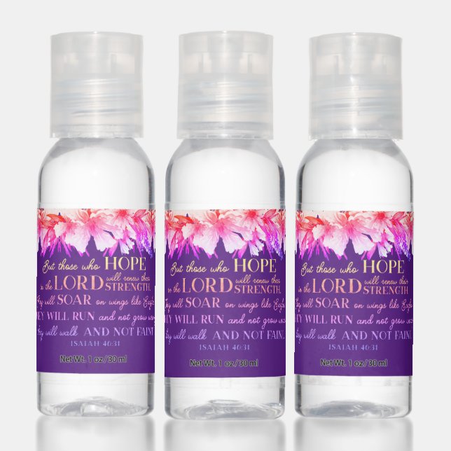 Christian Bible Verse Purple Pink Glitter Floral Hand Sanitizer (Set)