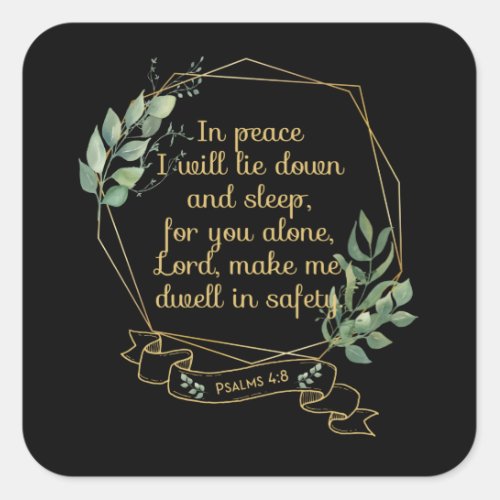 Christian Bible Verse Quote Psalm 4 8 Square Sticker