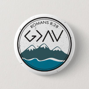 Christian Bible Verse Romans 8:28 God Is Greater Button