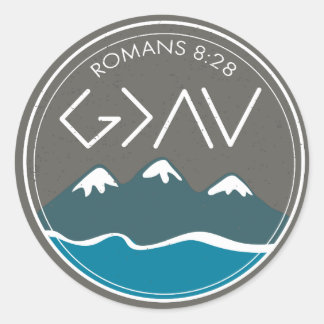 Christian Bible Verse Romans 8:28 God Is Greater Classic Round Sticker