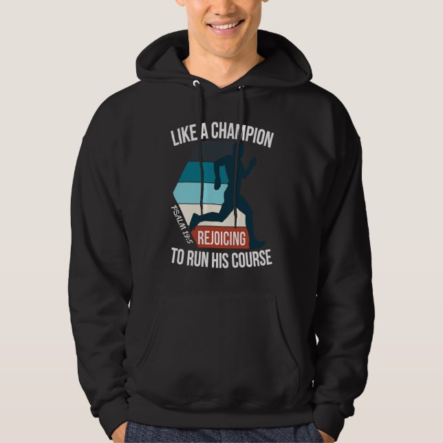 Christian Bible Verse Run His Course Quote Running Hoodie (Front)
