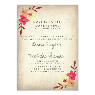 Love Is Patient Invitations Announcements Zazzle Verse Rustic Country Fl Card