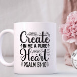 Christian Bible Verse Scripture Custom Coffee Mug<br><div class="desc">This coffee mug for her features the inspiring bible verse Psalm 51:10, "Create in me a pure heart, " on one side. On the other side, you can personalize it with a name of your choosing. The mug is made of high-quality ceramic material that is both durable and dishwasher safe...</div>