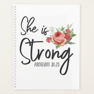 Christian Bible Verse She Strong Proverbs 31:25 Planner