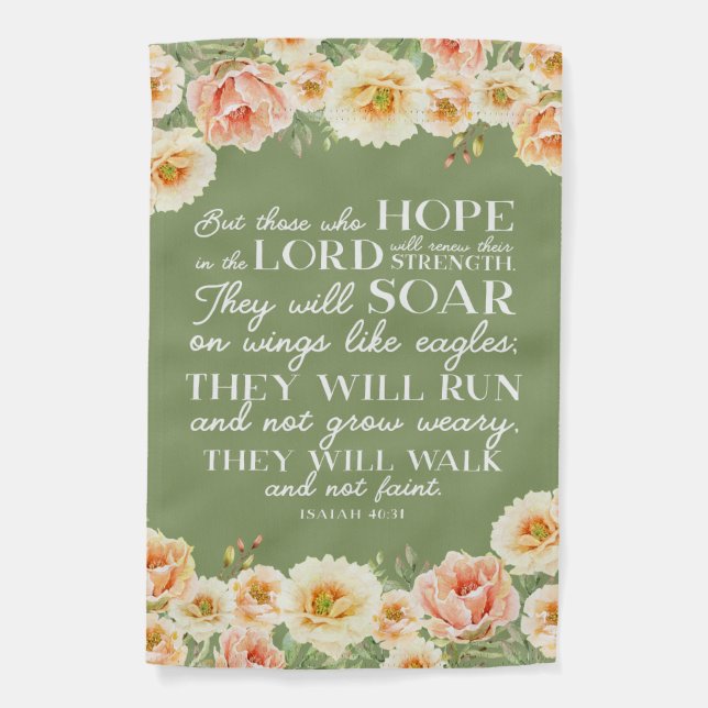 Christian Bible Verse Spring Peach Floral Garden Flag (Front)