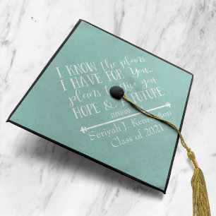 Christian Bible Verse Teal Aqua Graduation Cap Topper