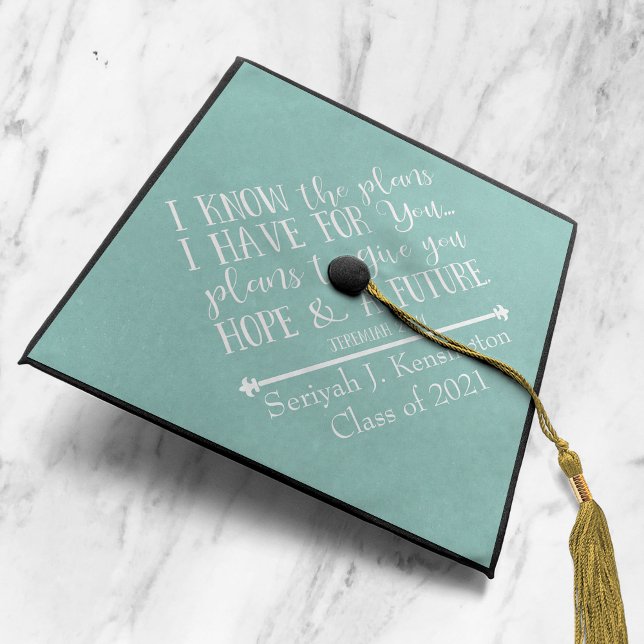 Christian Bible Verse Teal Aqua Graduation Cap Topper (Creator Uploaded)