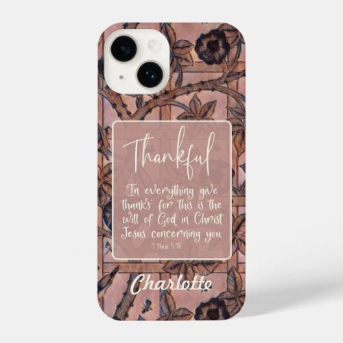 Christian Bible Verse Thankful duotone pink bronze iPhone 14 Case