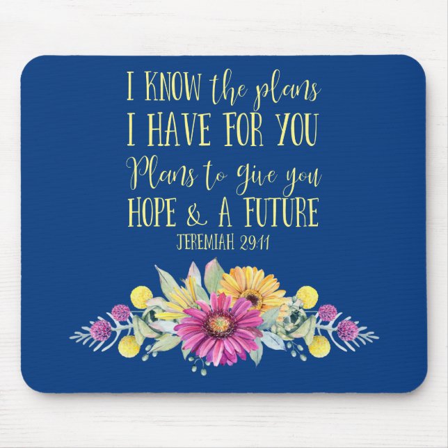 Christian Bible Verse Typography Floral Mouse Pad (Front)