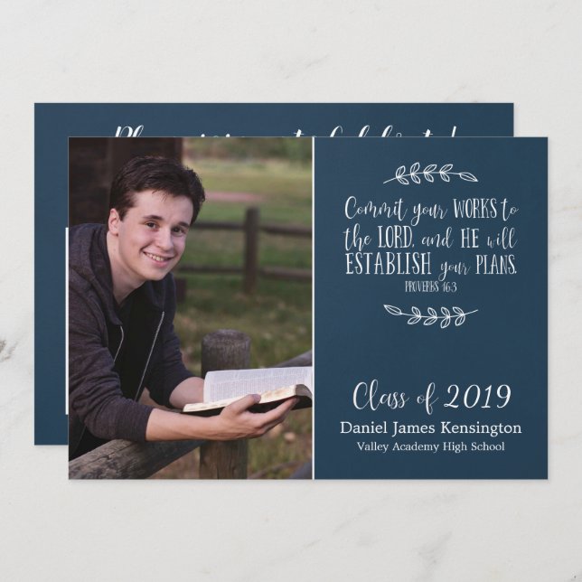 Christian Bible Verse Typography Graduation Photo Invitation (Front/Back)