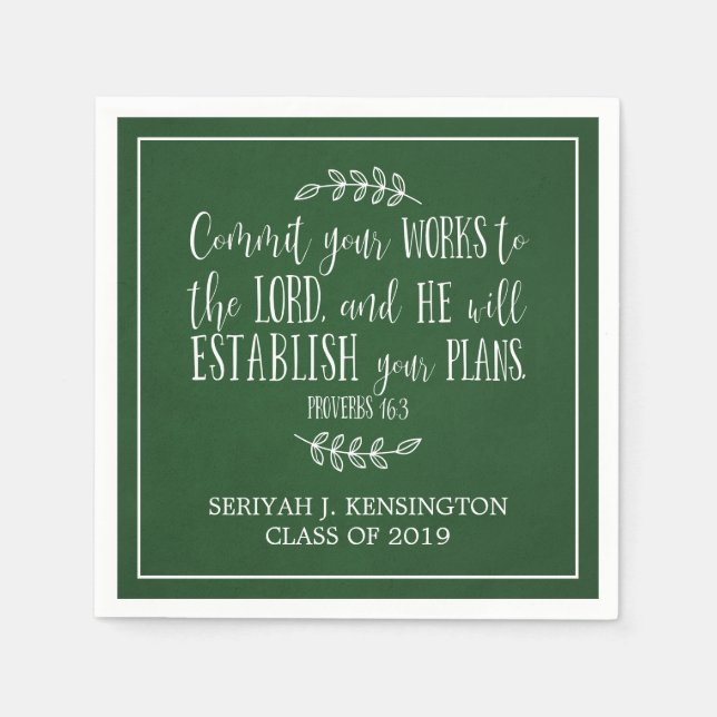 Christian Bible Verse Typography Green Graduation Napkins (Front)