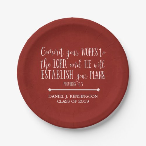 Christian Bible Verse Typography Red Graduation Paper Plates