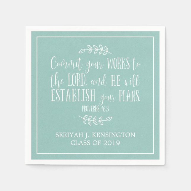 Christian Bible Verse Typography Teal Graduation Napkins (Front)