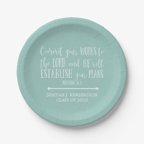 Christian Bible Verse Typography Teal Graduation Paper Plates