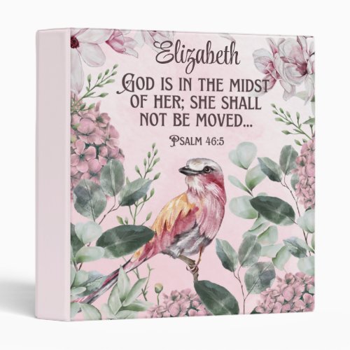 Christian Bible Verse Watercolor Bird Flowers Name 3 Ring Binder