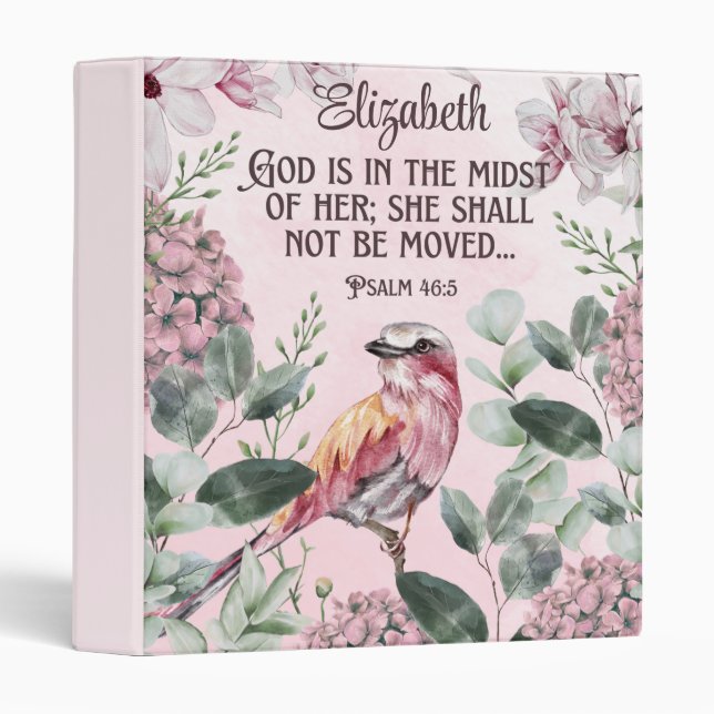 Christian Bible Verse Watercolor Bird Flowers Name 3 Ring Binder (Front/Spine)